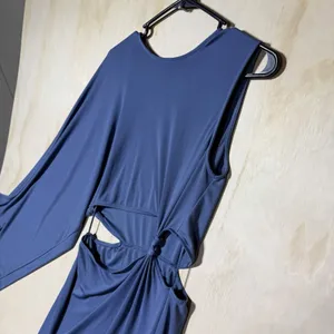 ZARA Women's Medium Blue Asymmetric One Sleeve Cutout Maxi Dress Knot Evening thumbnail 3