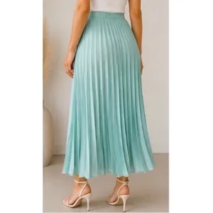 Zara‎ Womens Seafoam Aqua Blue Pleated Satin Midi Skirt High Waist Size Medium thumbnail 2