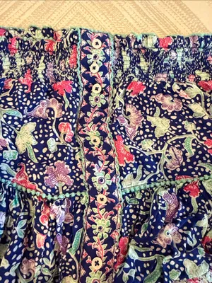 Poupette St Barth Navy Floral Ruffle Mini Skirt Small Medium Mini Pom Poms thumbnail 3