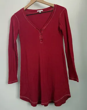 Gap XS Y2K Cherry Red Henley Tunic Long Sleeve Waffle Knit Lounge Flowy Relaxed thumbnail 1