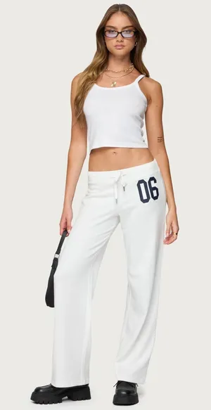 EDIKTED 06 Wide Leg Cotton Blend Drawstring Sweatpants size small white thumbnail 1