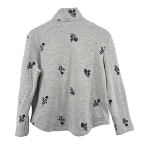 Wonderly Floral Embroidery Long Sleeve 1/4 Brushed Terry Sweatshirt Gray Women S thumbnail 3