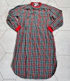 Vintage Lanz of Salzberg Green/Red Plaid Holiday Winter 100% Cotton Nightgown thumbnail 1