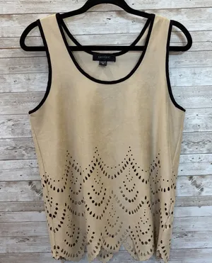 Karen Kane Womens M Tank Top Shell Faux Suede Baja Riviera Beige Laser Cut USA thumbnail 1