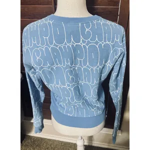 Champion Reverse Weave Sweatshirt Womens XS Light Blue Logo Spellout AOP thumbnail 4