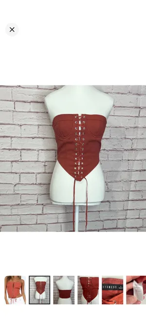 Lioness Russet Lace Up Strapless Corset Top Like New Small. 100% Cotton. No stretch. Like a bra top. Gorgeous item. 14” bust but can adjust wider with laces. 13” long front 7” long back thumbnail 2