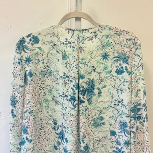 Tahari Cottagecore Floral Paisley Lace Up Tassel Blouse Blue Teal White Boho thumbnail 5