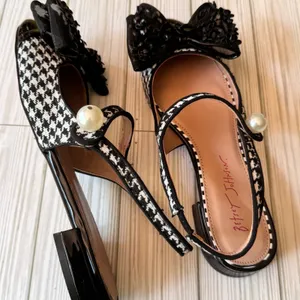 Betsey Johnson LIVY HOUNDSTOOTH Mary Jane Women's Flats Bow and Pearl Detail 7.5 thumbnail 3