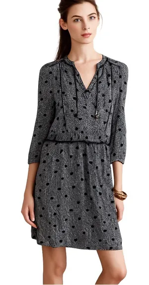 Maeve Anthropologie Black & White Polka Dot‎ Dress Artsy Boho Parisian thumbnail 1