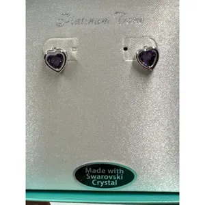 Heart Stud Earrings Swarovski Crystal Purple Platinum Tone Boxed Gift Jewelry thumbnail 4