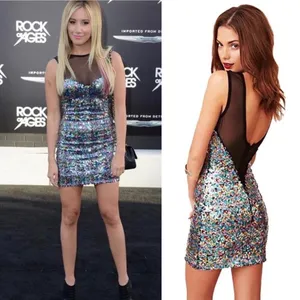 Dress the population sequin mini dress bodycon hoco homecoming party XS FLAWED‎ thumbnail 2