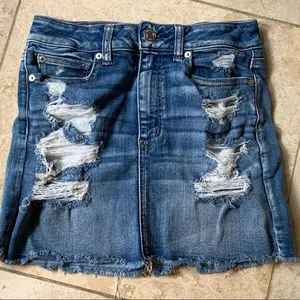 American Eagle Distressed Stretch Denim Skirt 6 thumbnail 1
