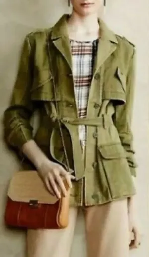 Anthro Hei Hei Olive Green Ruffled Utility Jacket thumbnail 1
