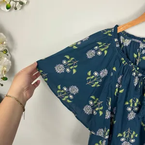 Old Navy Flutter Sleeve Tassel tie Boho Top Teal Floral Cotton Size Medium thumbnail 7