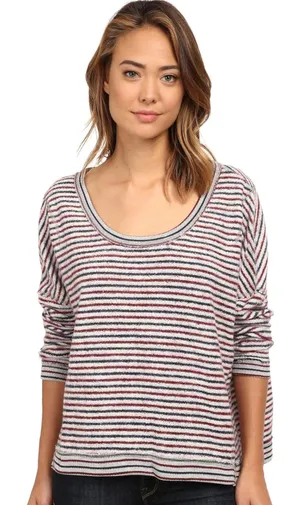 Free People Little Ann Blue Red Striped Dolman Sleeve Sweater Top Size XS thumbnail 1