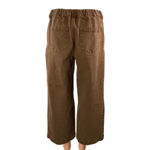 Oak + Fort Women's Brown High Waisted Wide Leg Baggy Cropped Denim Jeans Size L thumbnail 3