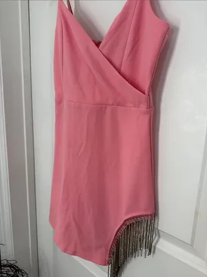 Windsor Pink Rhinestone Fringe Wrap Mini Dress thumbnail 5