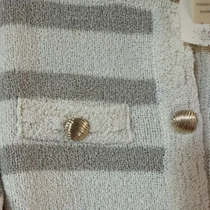 Hem & Thread Cream and Taupe Striped Button Cardigan thumbnail 4