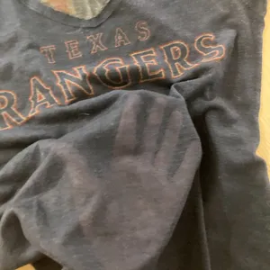 Texas Rangers T Shirt Medium Gray and Blue Sheer Burn Out Material Short Sleeve thumbnail 3