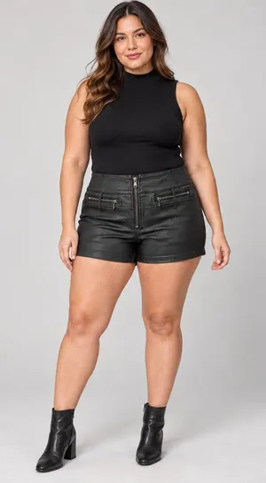Ramisu Collection Black Faux Leather High-Rise Moto Shorts Women’s XL thumbnail 1