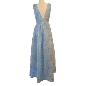 Lulus Garden Romance Organza Maxi Dress M Light Blue Floral Print Formal Wedding thumbnail 6