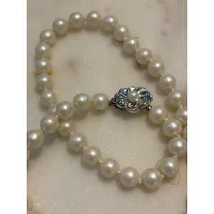 Vintage Style Faux Pearl Strand Necklace Silver Tone Floral Filigree Clasp Cream thumbnail 4