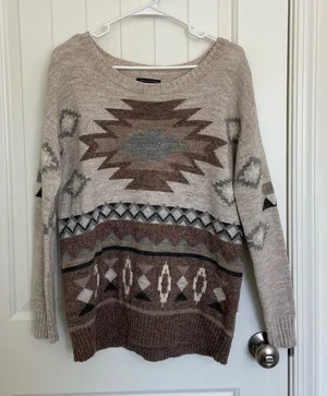NWOT | American Eagle‎ women’s geometric neutral wool warm knit sweater small thumbnail 1