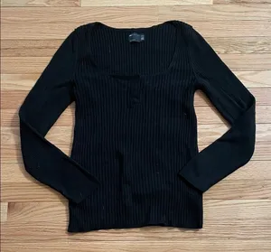 ASOS Henley Black Ribbed Long Sleeve Top thumbnail 1