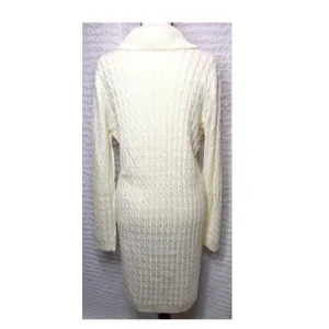 Calvin Klein Womens Cream Cable Knit Shawl Collar Toggle Sweater Dress Large thumbnail 2