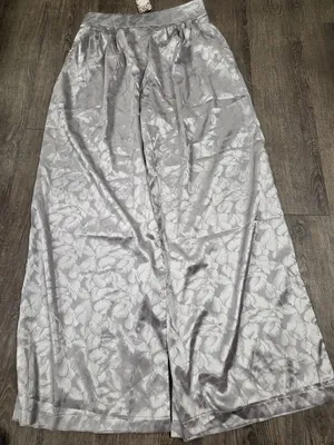 Gimmick Buckle NWT Gray Silver Satin Wide Leg Pants Medium thumbnail 1