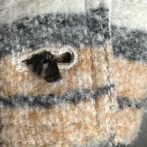 Old Navy Plaid Sherpa Jacket Petite Small Button Front Coat Tan Cream Black Warm thumbnail 6