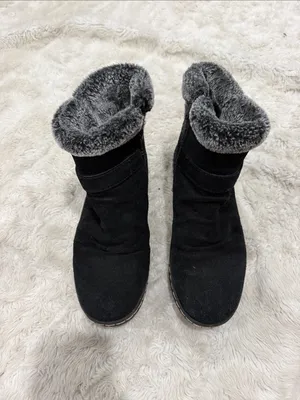 BareTraps Black Suede Winter Ankle Boots with Gray Faux-Fur Cuff Womans size 7.5 thumbnail 2