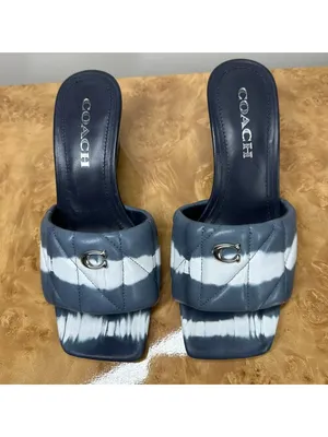 NEW Coach Emma Tie Dye Quilted Leather Wedge Sandals Navy White Size 6B CU189 thumbnail 2