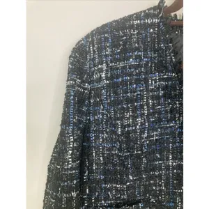 Bagatelle collection Women’s Tweed Blazer New L Blue Black Fringe Pockets thumbnail 2