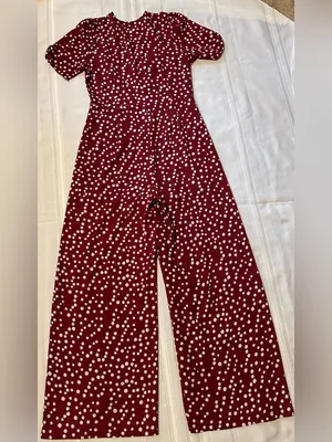 Hayden Los Angeles V-Neck Burgundy Polka Dot Button-Front Jumpsuit thumbnail 5