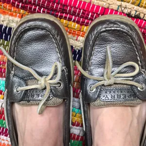 Sperry Metallic Pewter Leather Boat Shoes thumbnail 3