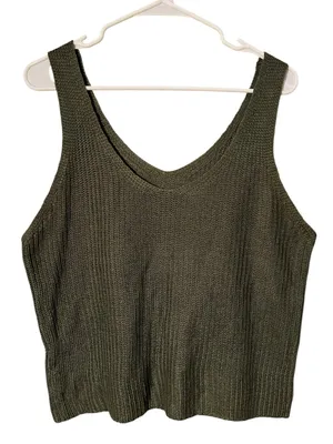 Women’s Size Large Sleeveless Sweater Reversible Scoop Neck V-Neck Knit Green thumbnail 1