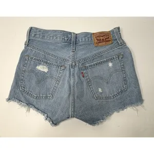 Levi's 501 Cut Off Denim‎ Shorts Womens W25 Distressed Raw Hem Beach Party Blue thumbnail 7
