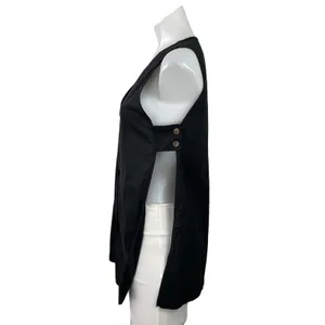 Commense Women's Black Sleeveless Open Sided V-neck Button Down Vest Top Sz XS thumbnail 2