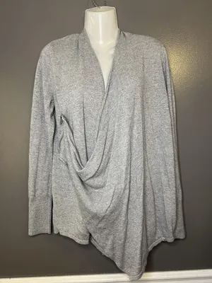 Abercrombie & Fitch Cardigan Sweater Womens Medium Gray Drape Front Zip Asym Hem thumbnail 2