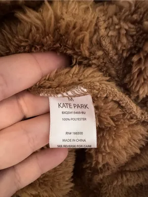 Kate Park Brown Cable Diamond Pattern Teddy Sherpa Fleece Quarter-Zip Pullover M thumbnail 7