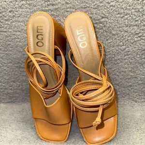 Ego Women's Shoes Beige Size 9 Faux Leather Dreamer Block Heel Ankle Tie Sandals thumbnail 7