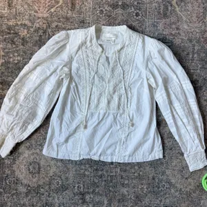 Anthropologie Delilah White Lace Embroidered Puff Sleeve Peasant Blouse Top US 0 thumbnail 7
