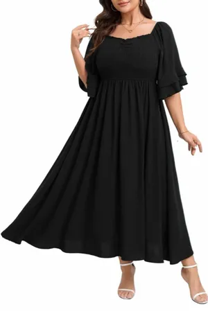 NEW Plus Size Smocked Square Neck Short Sleeve Dress 1X thumbnail 1