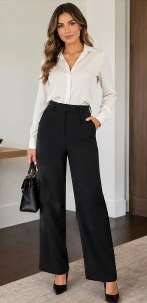 Women's Oak + Fort Black Wide Leg Trousers Size 2 thumbnail 1
