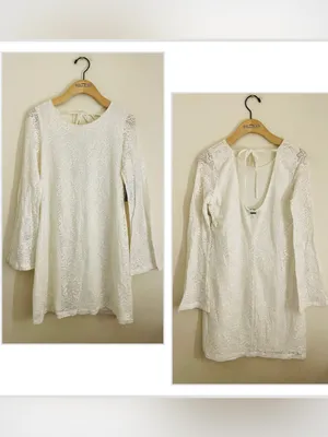 Element Eden White Lace Bell Sleeve Mini Dress NWT Medium Boho Festival thumbnail 3