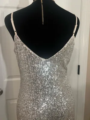 Silver gold ombré cocktail evening dress thumbnail 4