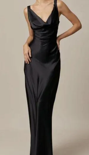RIHOAS The Black Cowl Neck Sheath Satin Maxi Dress 22 thumbnail 1