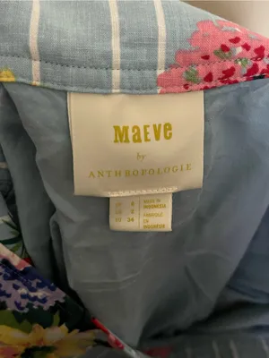 Anthropologie Maeve Blue Striped High-Low Floral Button Skirt thumbnail 8