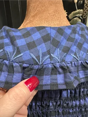 MANGO Blue & Black Gingham Smocked Babydoll Dress – Size 2 thumbnail 12